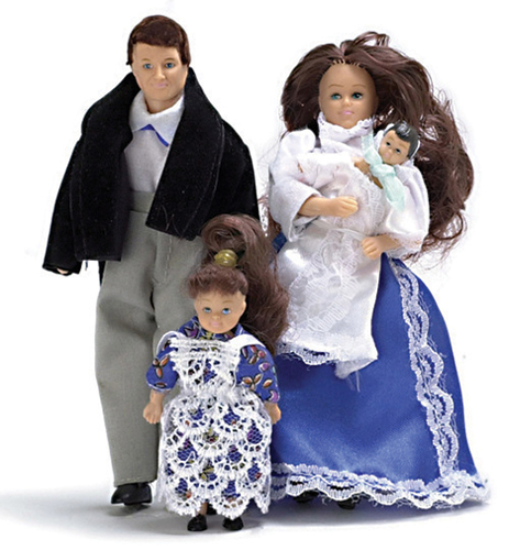 Dollhouse Miniature Victorian Doll Family/4, Brunette